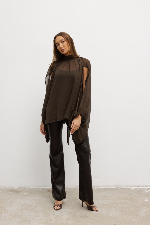 Aurora Tie Blouse Brown
