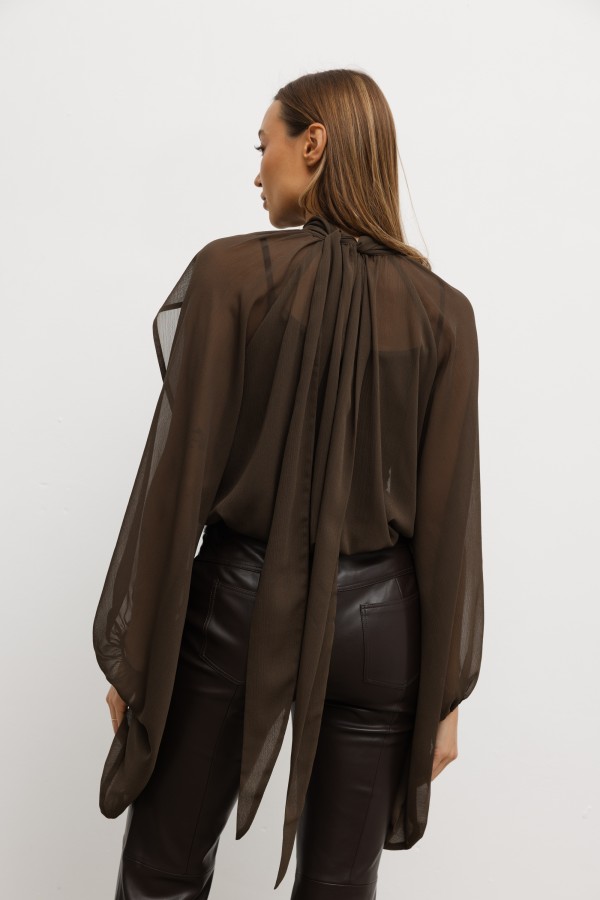 Aurora Tie Blouse Brown