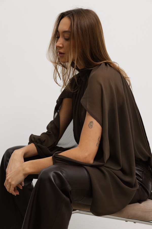 Aurora Tie Blouse Brown