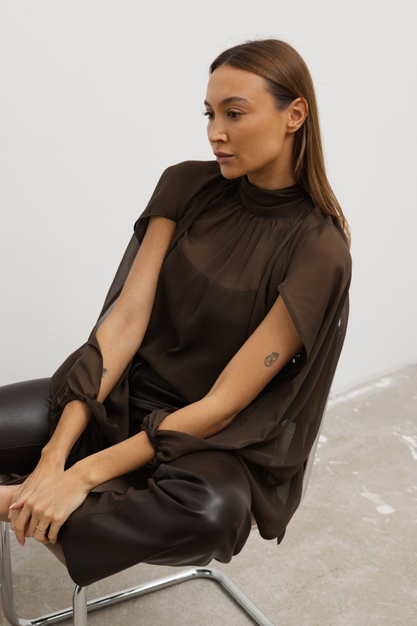 Aurora Tie Blouse Brown