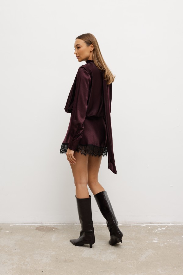 Andrea Satin Dress Wine