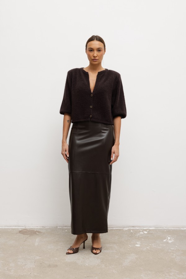 Marcella Faux Leather Skirt Brown