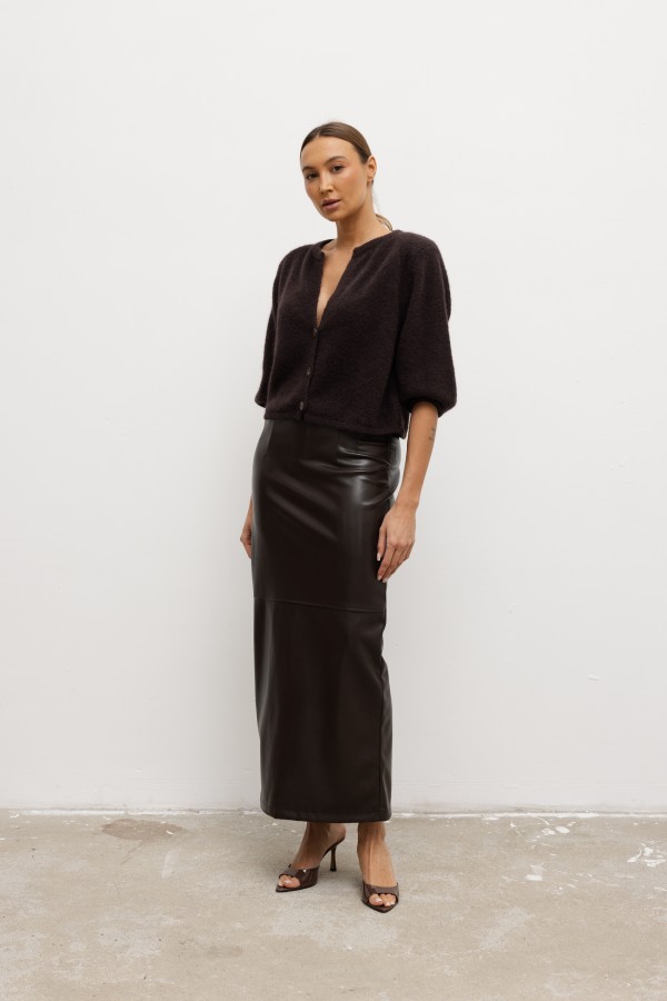 Marcella Faux Leather Skirt Brown