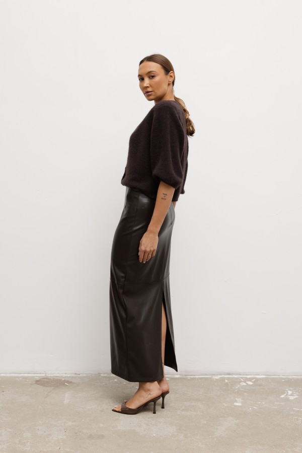 Marcella Faux Leather Skirt Brown