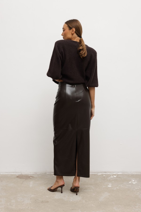 Marcella Faux Leather Skirt Brown