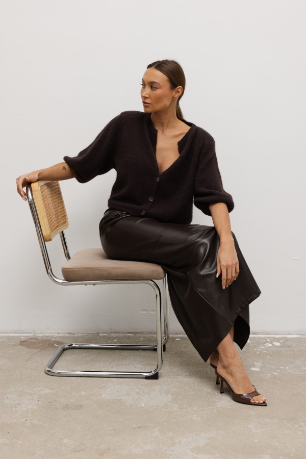 Marcella Faux Leather Skirt Brown