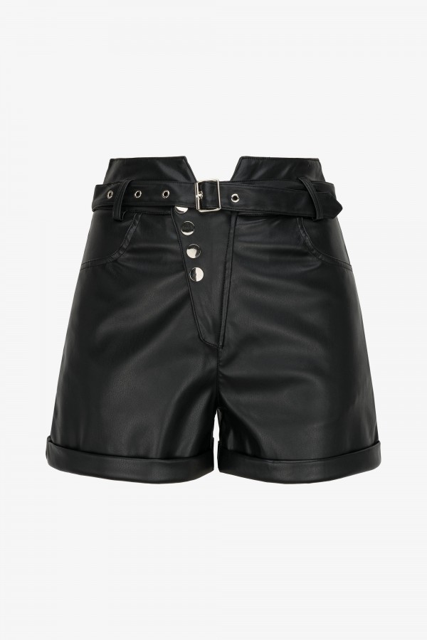 TR8167 Szorty Z Eko Skóry Czarne