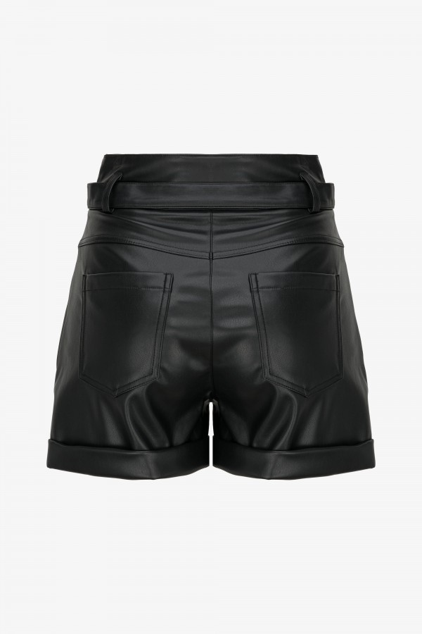 TR8167 Szorty Z Eko Skóry Czarne