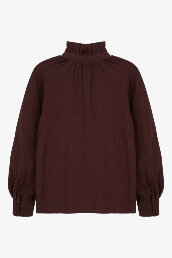 Gabi Ruffle Shirt Brown