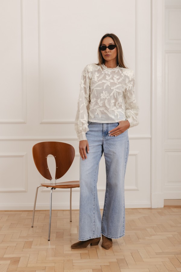 Lorena Embroidered Blouse Cream