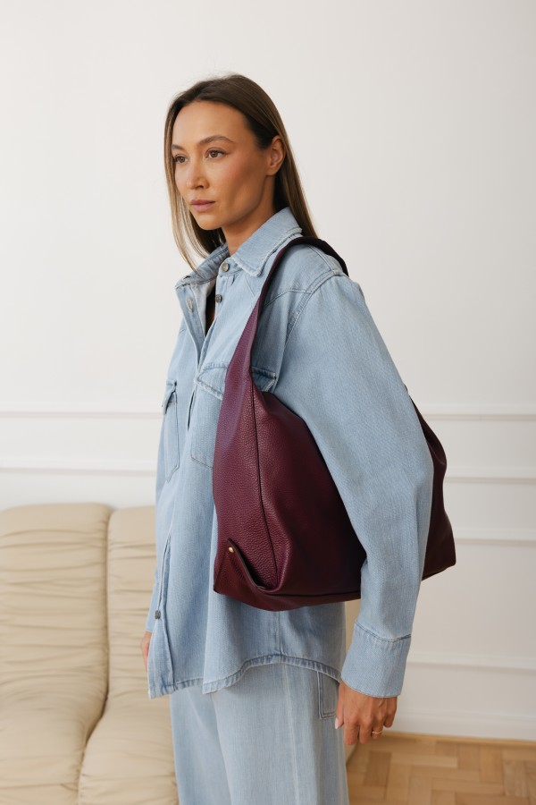 Large Leather Shoulder Bag Wine