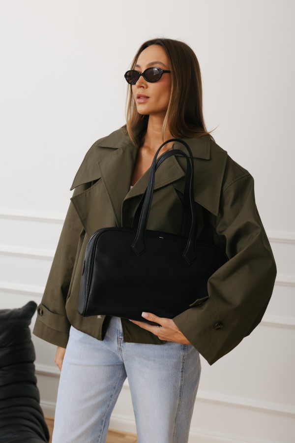 Leather Bowler Bag Black