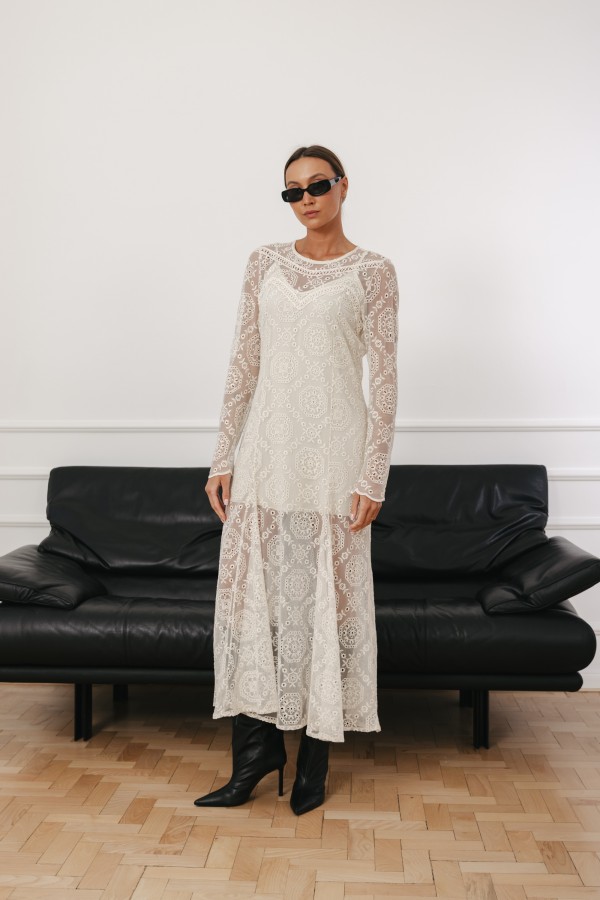 Cheri Lace Midi Dress Cream