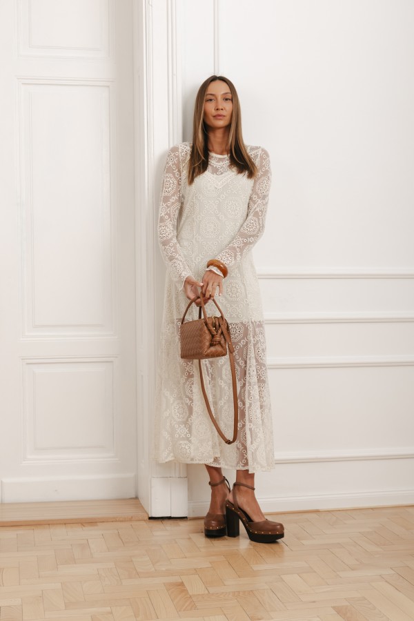 Cheri Sukienka Koronkowa Midi Cream