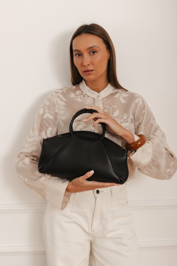 Skórzana Torebka Z Podwójną Rączką Coffe