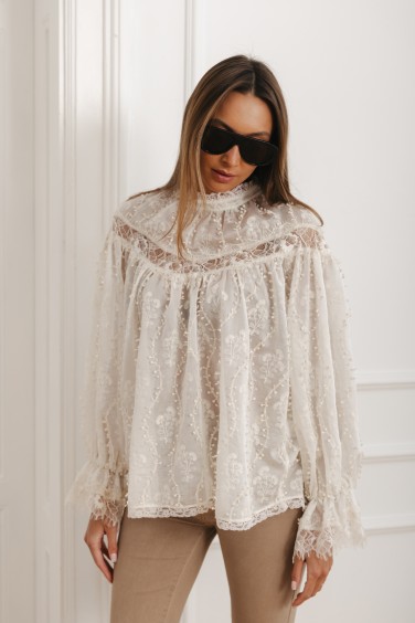 Lena Bluzka Z Haftem Cream