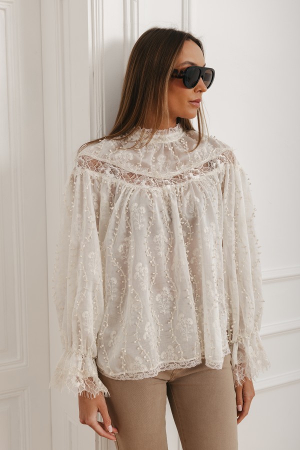 Lena Bluzka Z Haftem Cream