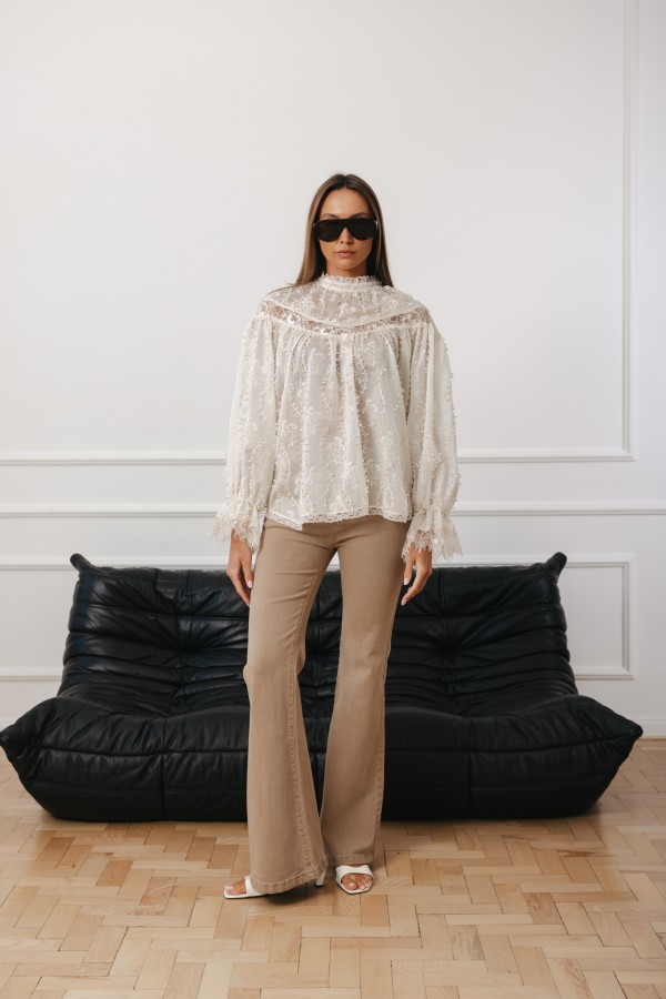 Q194 Spodnie Jeansowe Flare Beige