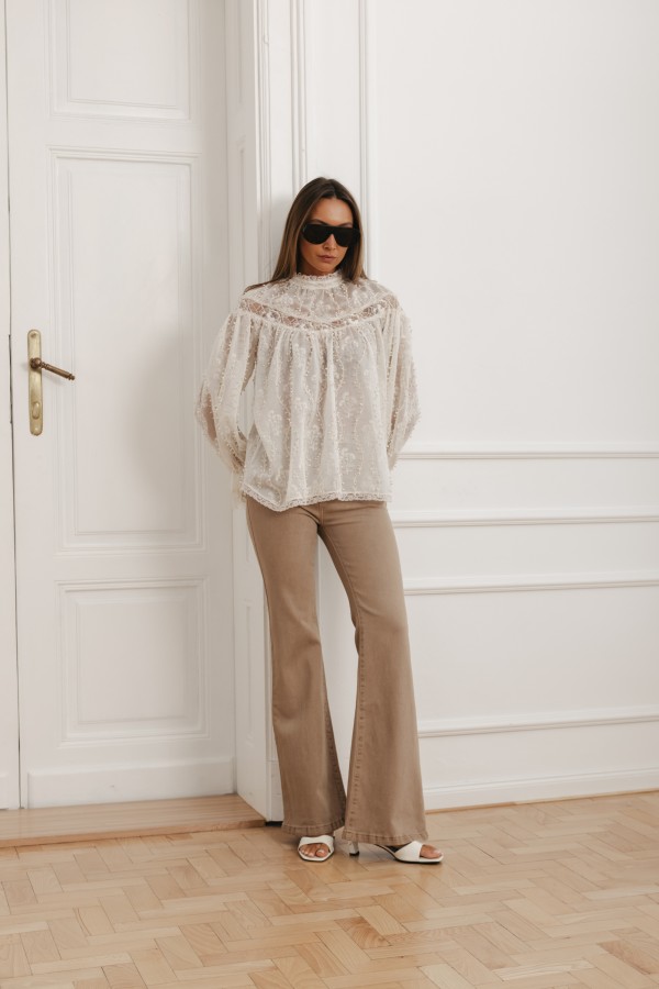 Q194 Spodnie Jeansowe Flare Beige