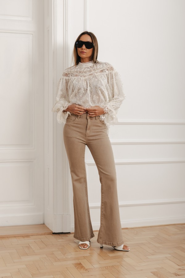 Q194 Spodnie Jeansowe Flare Beige