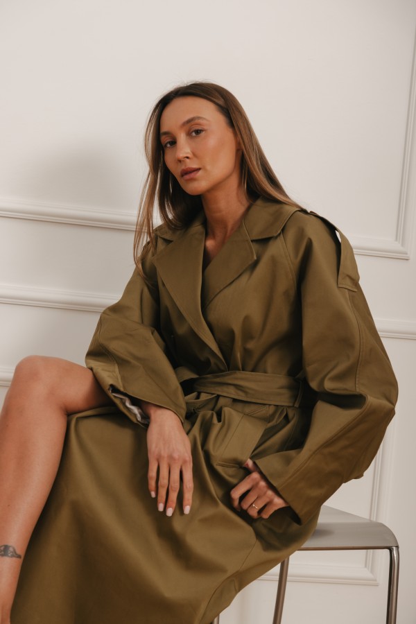 LD5129 Długi Płaszcz Olive