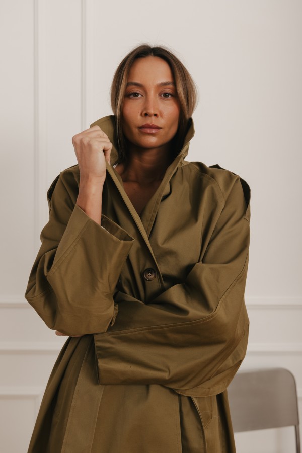 LD5129 Długi Płaszcz Olive