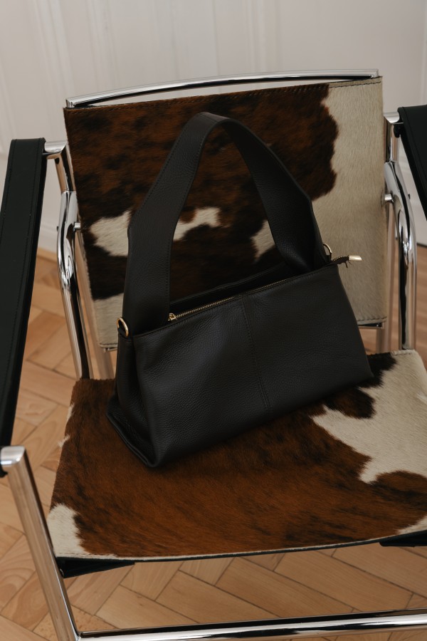 Leather Shoulder Bag with Wide Handle Coffee