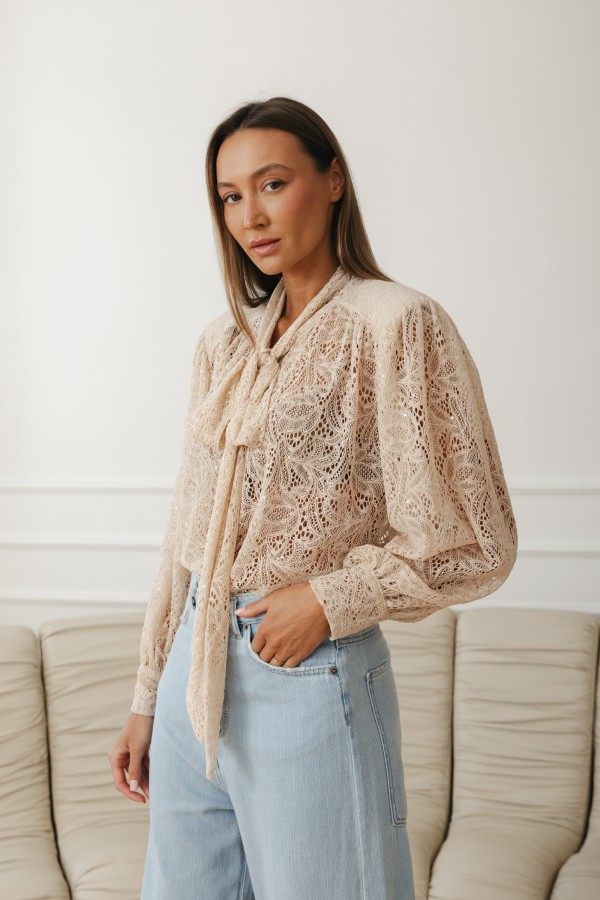 Claudia Tie Blouse Beige