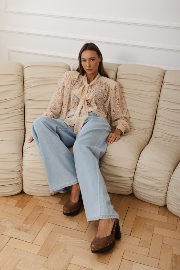 Claudia Tie Blouse Beige