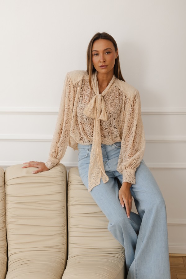 Claudia Tie Blouse Beige