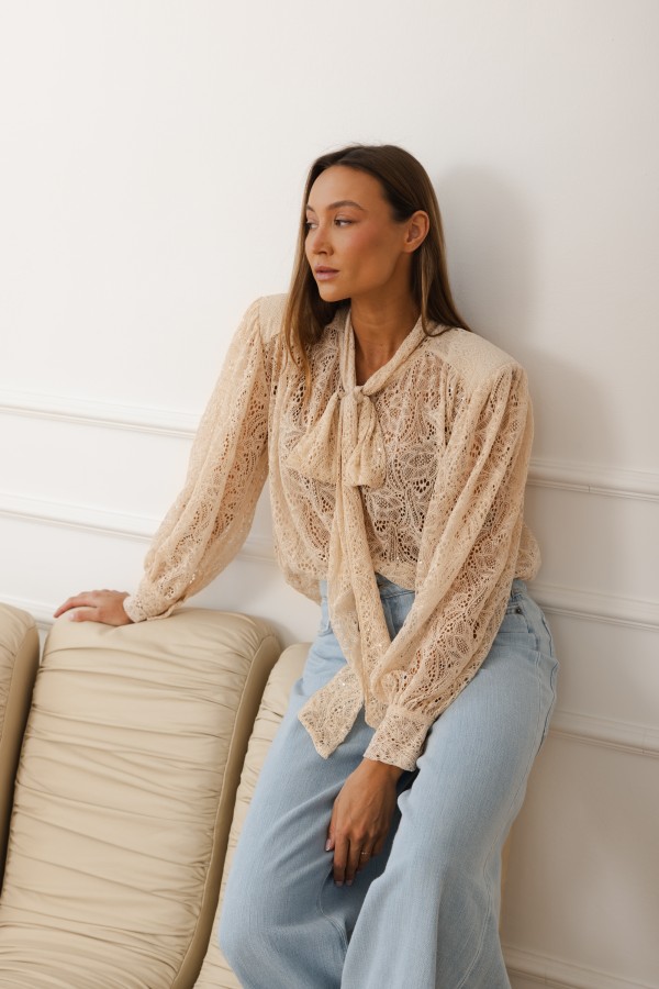 Claudia Tie Blouse Beige