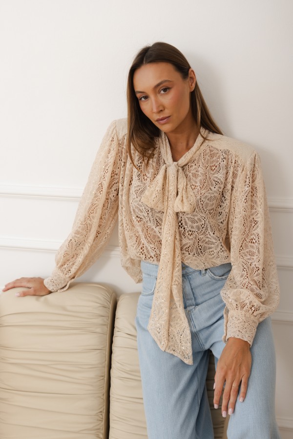 Claudia Tie Blouse Beige