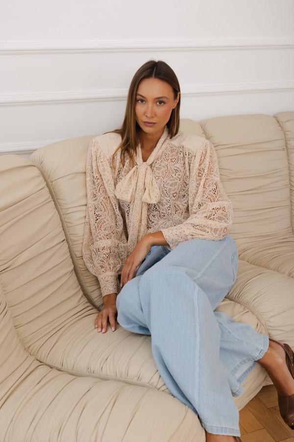 Claudia Tie Blouse Beige