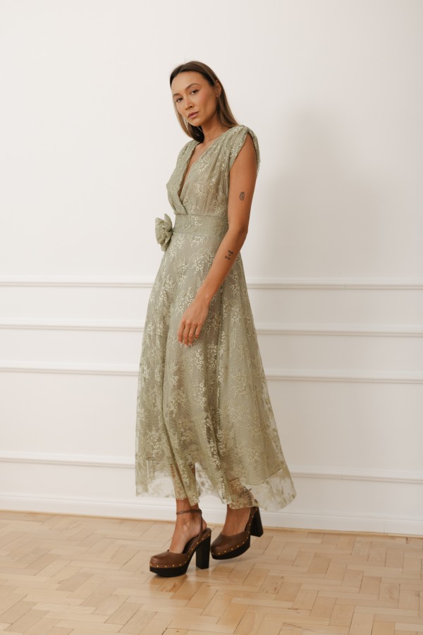 Lavenna Sukienka Z Koronki Oliwkowa