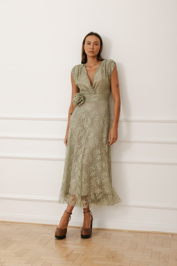 Lavenna Sukienka Z Koronki Oliwkowa