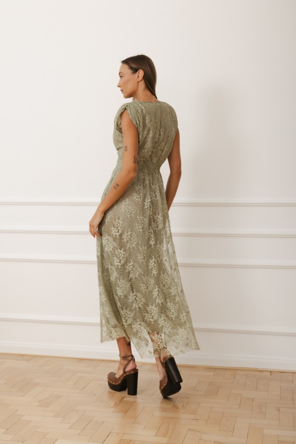 Lavenna Sukienka Z Koronki Oliwkowa