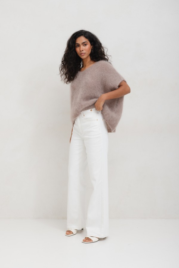 W3368 Spodnie Jeansowe Wide Leg High Weist White