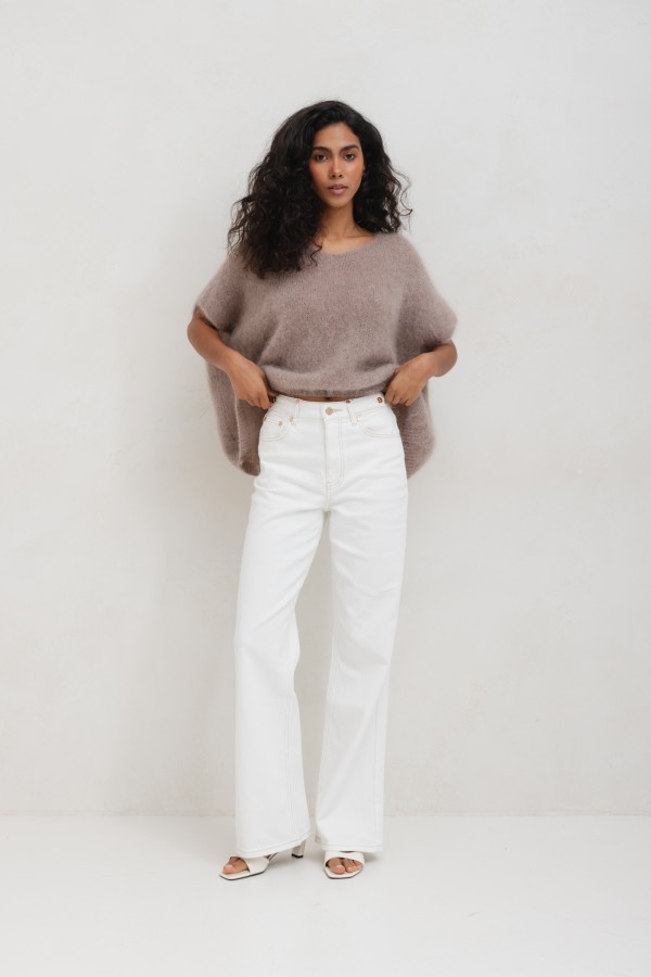 W3368 Spodnie Jeansowe Wide Leg High Weist White