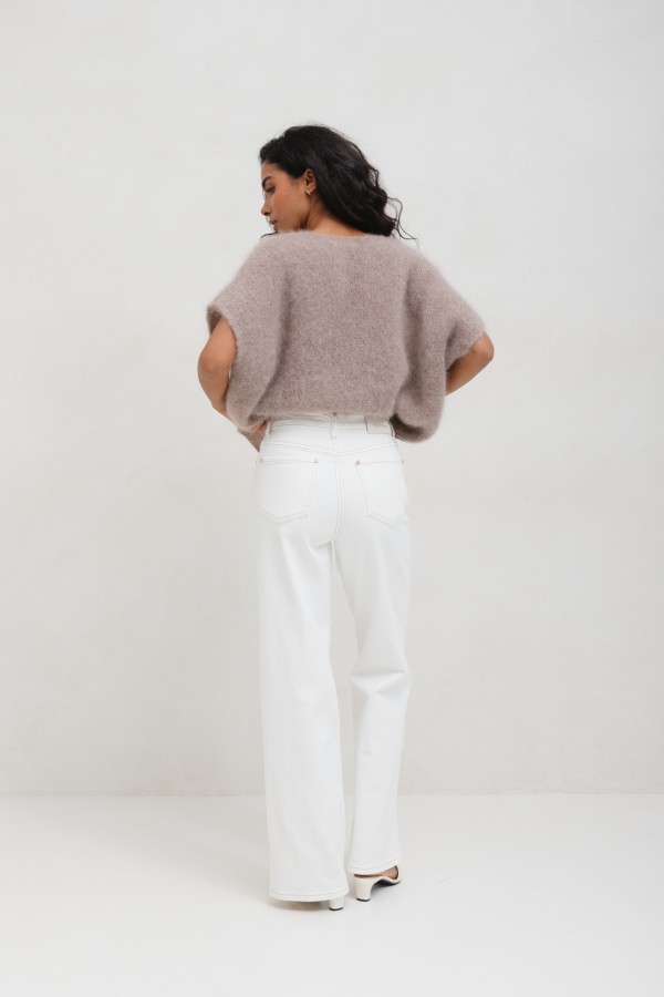 W3368 Spodnie Jeansowe Wide Leg High Weist White