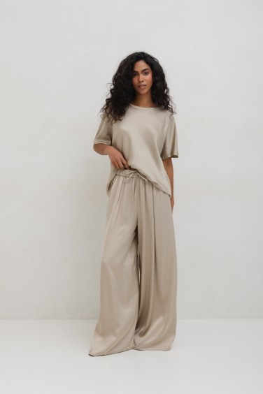 Ethan Spodnie Wide Leg Beż