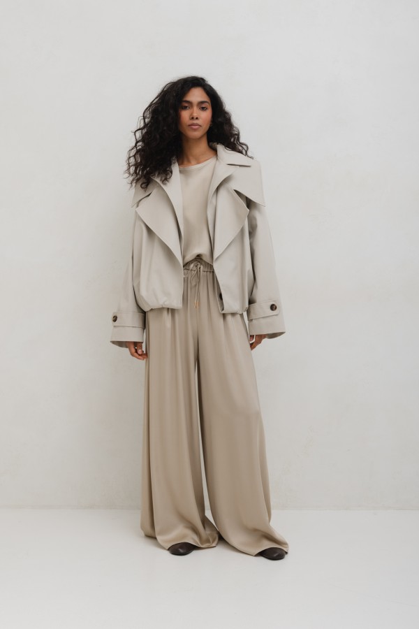Ethan Wide-Leg Trousers Beige