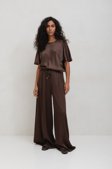 Ethan Spodnie Wide Leg Brązowe