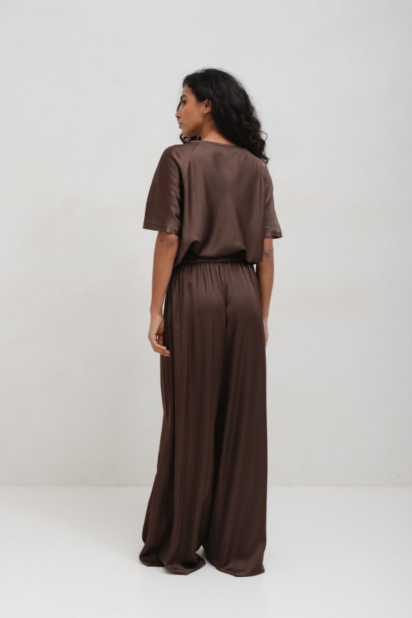 Ethan Spodnie Wide Leg Brązowe