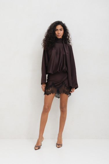 Aurelia Dress Satin Lace Brown