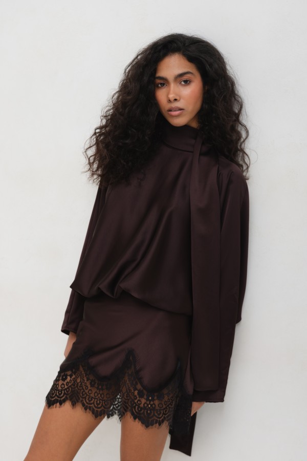 Aurelia Dress Satin Lace Brown