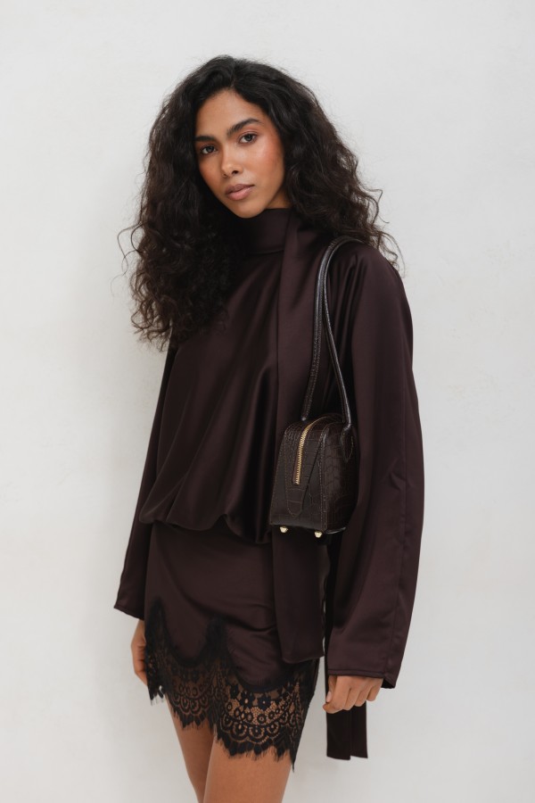 Aurelia Dress Satin Lace Brown