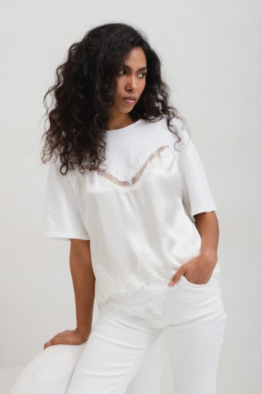 Molly Bluzka Z Koronką Ecru