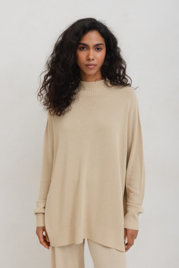 Ricardo Sweter Ze Stójką Beżowy