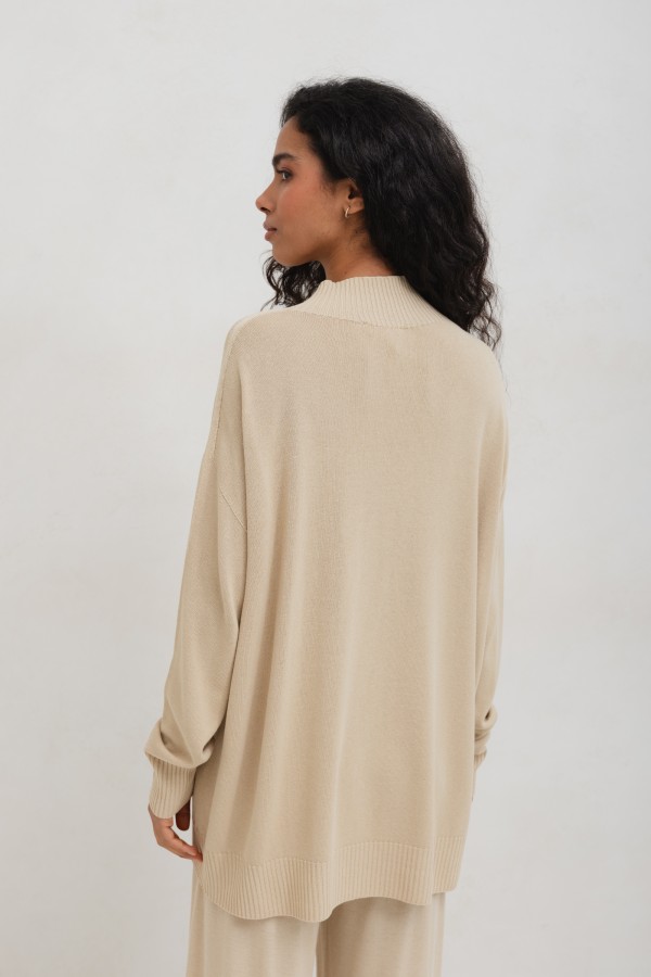 Ricardo Sweter Ze Stójką Beżowy