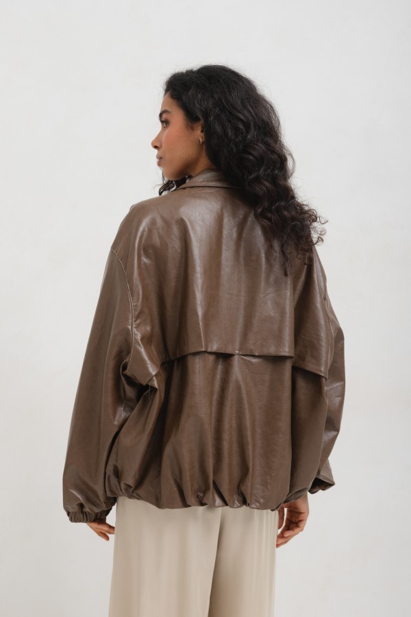 5509 Kurtka Z Eko Skóry Brązowa